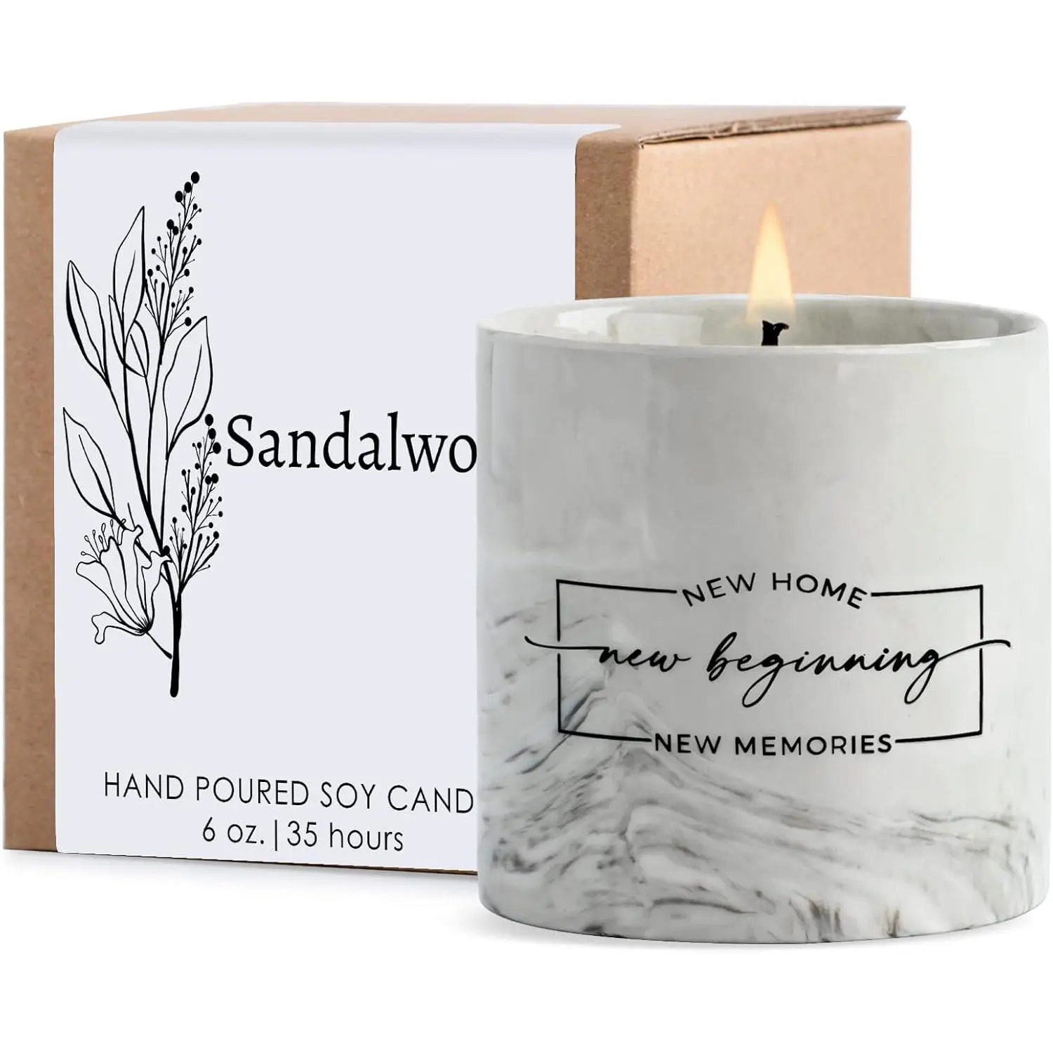 House Warming Gifts New Home Housewarming Gift for Women Men Friend - New Home Gift Ideas New Homeowner Gifts House Warming Decoration Party Decor Ceramics Sandalwood Scented Candle 6oz