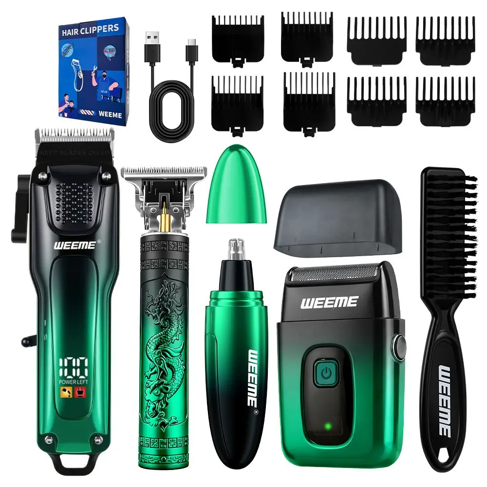 Weeme 4-In-1 Hair Clippers for Men, Cordless Trimmer + Shaver, Barber Kit for Nose, Body, Bald Head, LED Display, USB Rechargeable