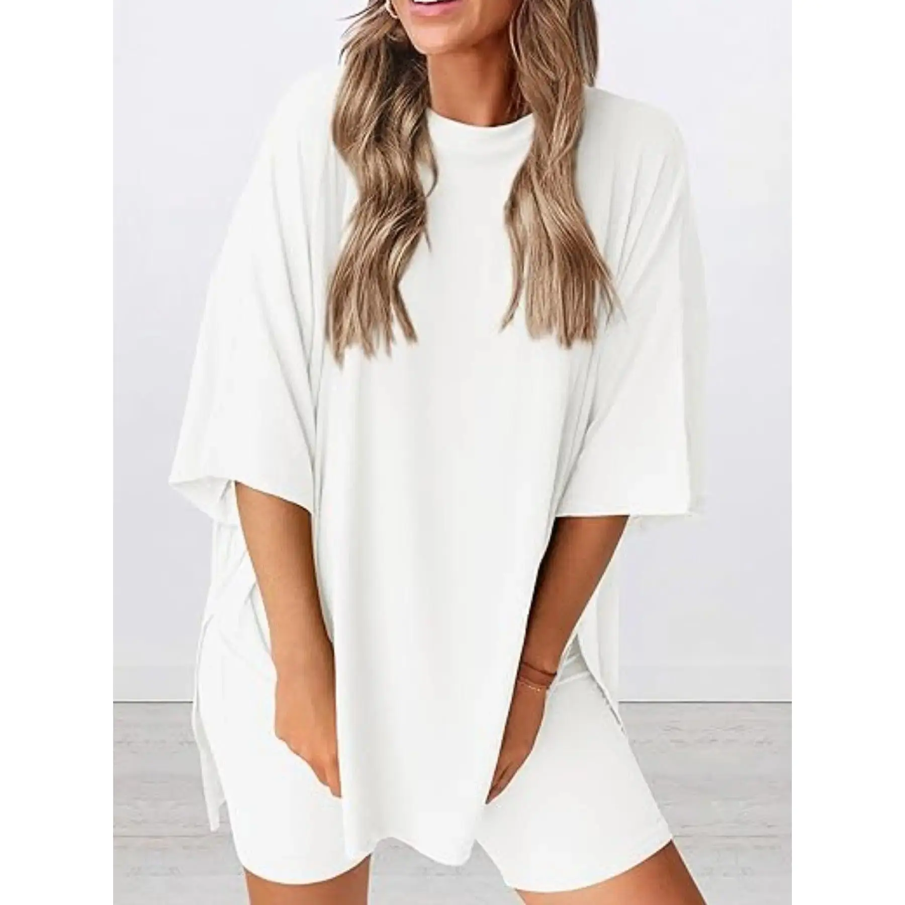 Women's 2-Piece Solid Color Short-Sleeve Round Neck Sleepwear Set - T-Shirt, Tight Shorts, Pocket Design, Casual Summer Comfort Loungewear