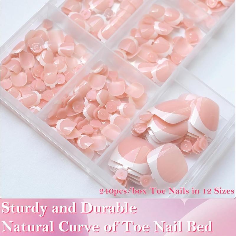 240Pcs Glossy Toe Nail Press ons White Deep French Tips Short Square Fake Toe Nails Tips, Natural Artificial Reusable Nail Tips for DIY Daily, Work, Study, Party - Women & s, Sturdy Nails, Workmanicure, Decorative Nails, French Tip Toenails