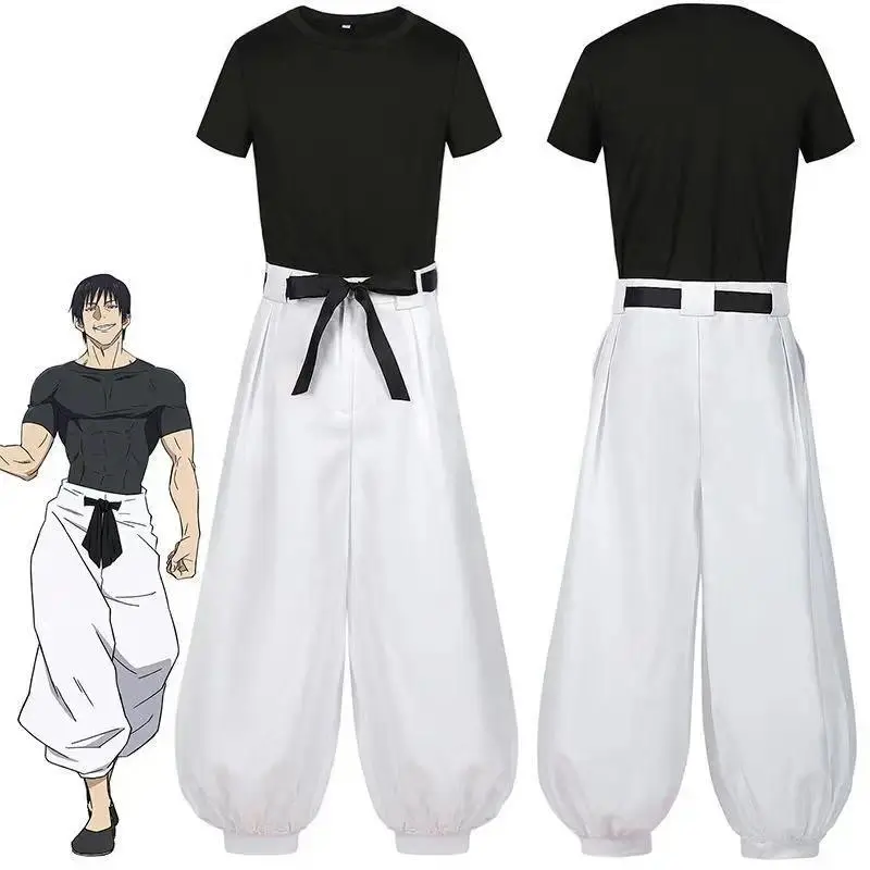 Toji Fushiguro Cosplay Set - Jujutsu Kaisen Season 2 Polyester-Cotton Short Top Sorcerer Killer Uniform with Wig, Pants, Sleeves, Cap, Adult Halloween Costume