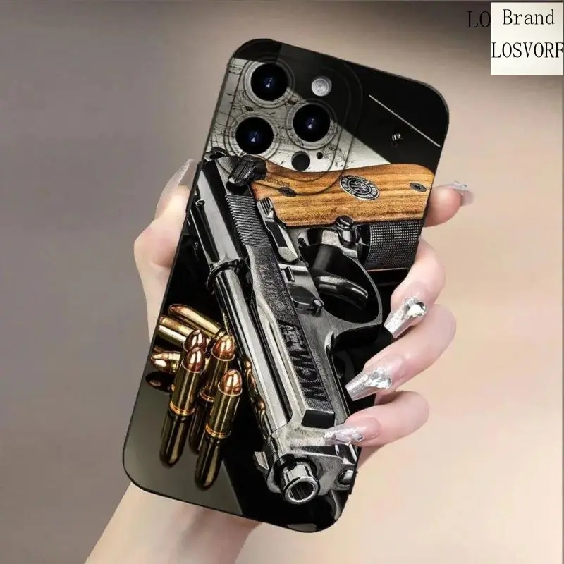 LOSVORF Industrial Gun Print Durable Mobile Phone Case, Unique Modest Glam Athletic Design, Full Body Shockproof Drop-Proof TPU Soft Rubber Cover for iPhone 16,15,14,13,12,11,Xs,XR,X,7/8,Mini,Plus,Pro Max Series, Accessories