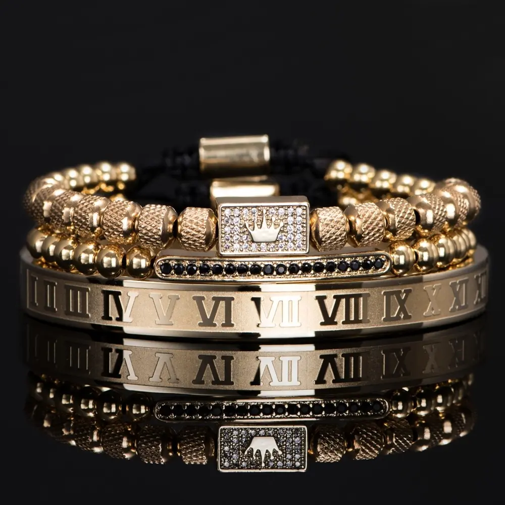 Micro-inlaid Square Crown Roman Numeral Bracelet Set Wholesale European and American Style Jewelry