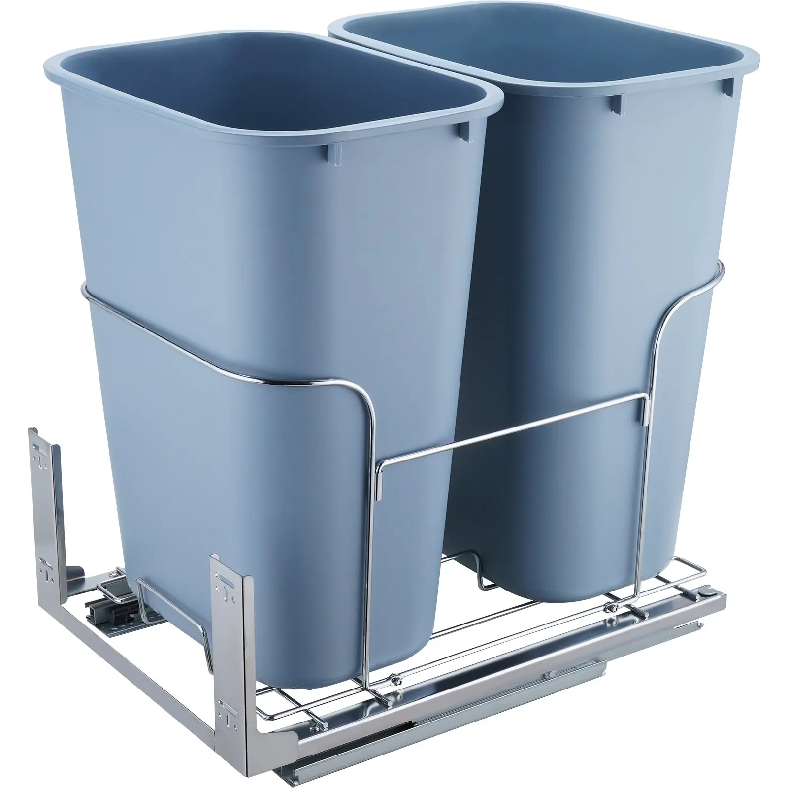 【toolupgrade】VEVOR Quiet-Close Smooth Slide Under-Mount Kitchen Trash Container, 35L Each Double Set 2 Bins (70L Total) Dual Compartment, Damped Slides, Door Mounting Kit, 110 lbs Load Capacity Durable Cabinet/Sink Bin