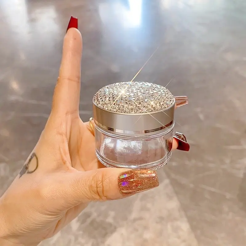 Luxury 1pc Cream Bottle, Artificially Embedded Diamonds, Portable Travel Eye Cream Dispenser, Elegant Glass Empty Bottle
