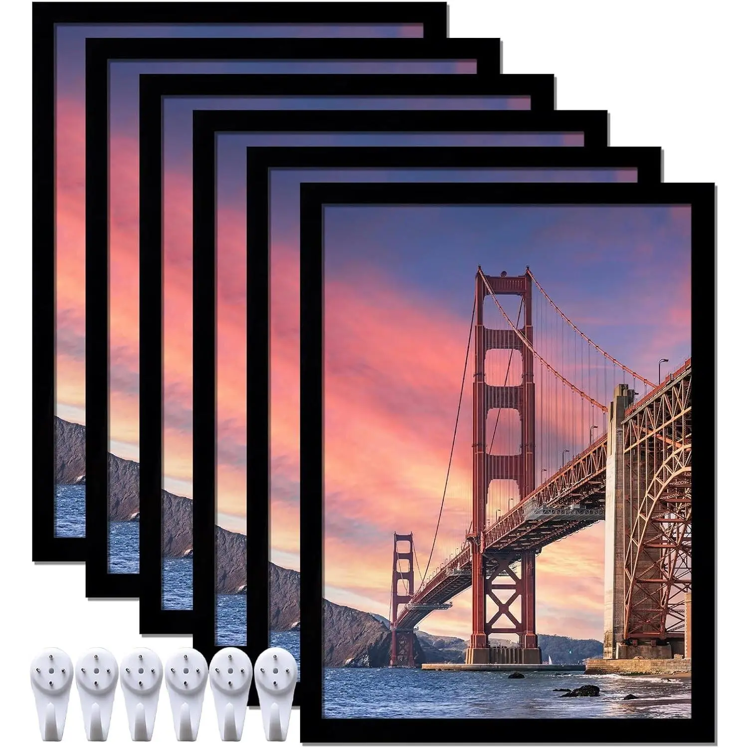 6 Sets 8x11 Black Picture Frames, High Transparent Frames for 8 x 11 Photo Poster Certificate Canvas Collage, Horizontal & Vertical Display for Wall Gallery