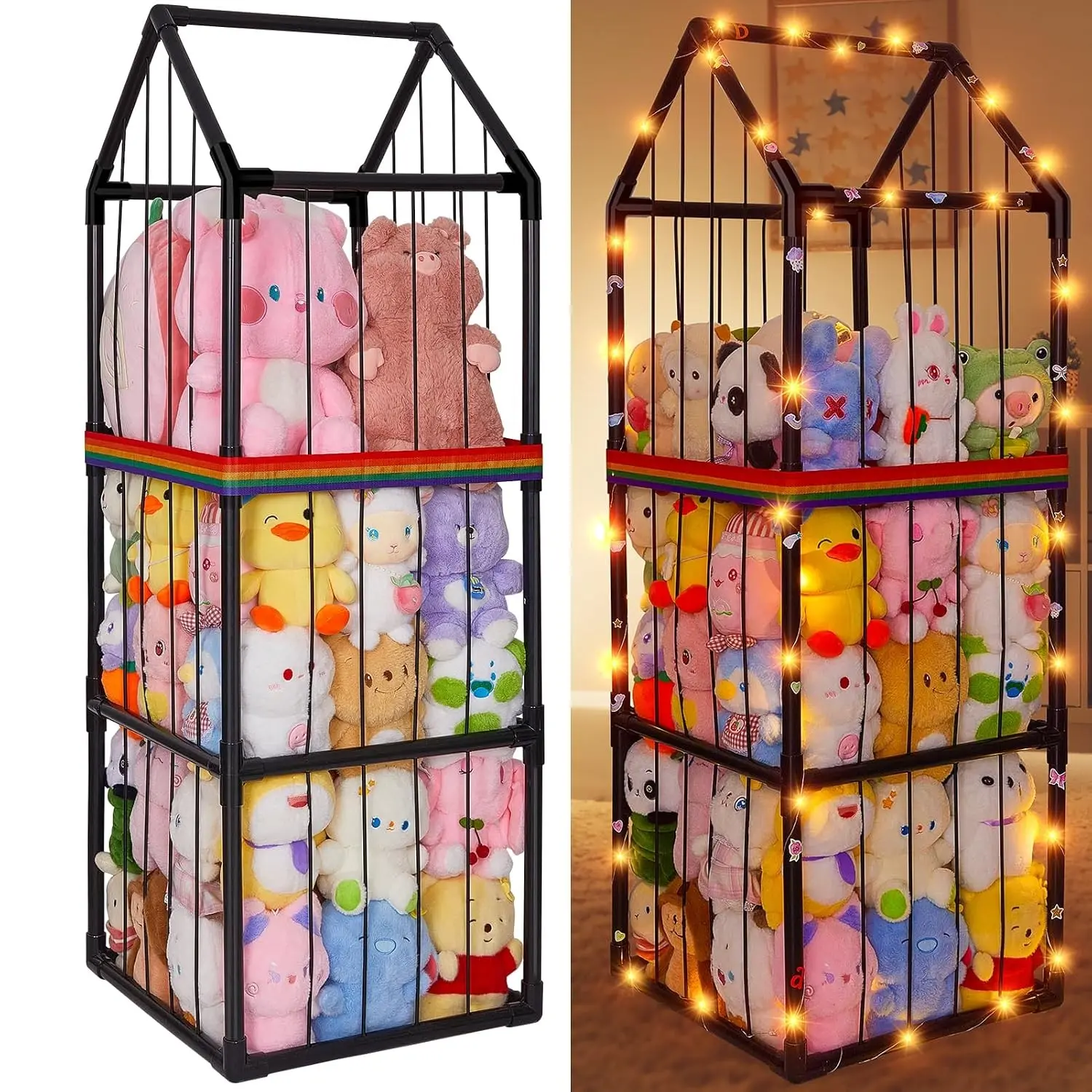 Unicorn Castle Stuffed Animals Storage Zoo Plushies Toy Storage Organizer PVC Stuffed Animals Holder Kids Toy Storage Playroom Nursery Storage Shelf Zoo