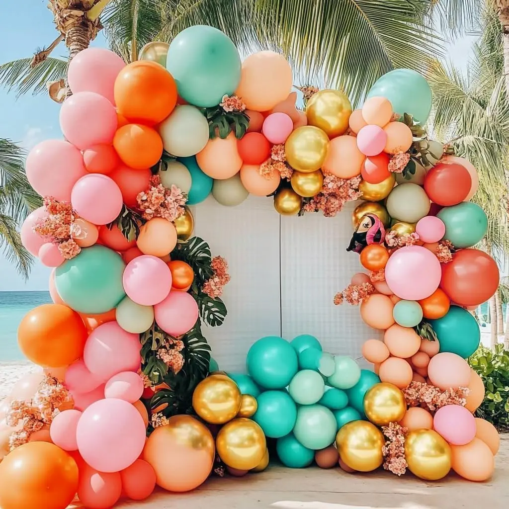 Pastel Balloon Arch Garland Kit Double Stuffed  Orange Teal Blue Green Balloons Light   Peach  Balloon for Birthday  Shower Tropical  Hawaiian Graduation Party Decorations