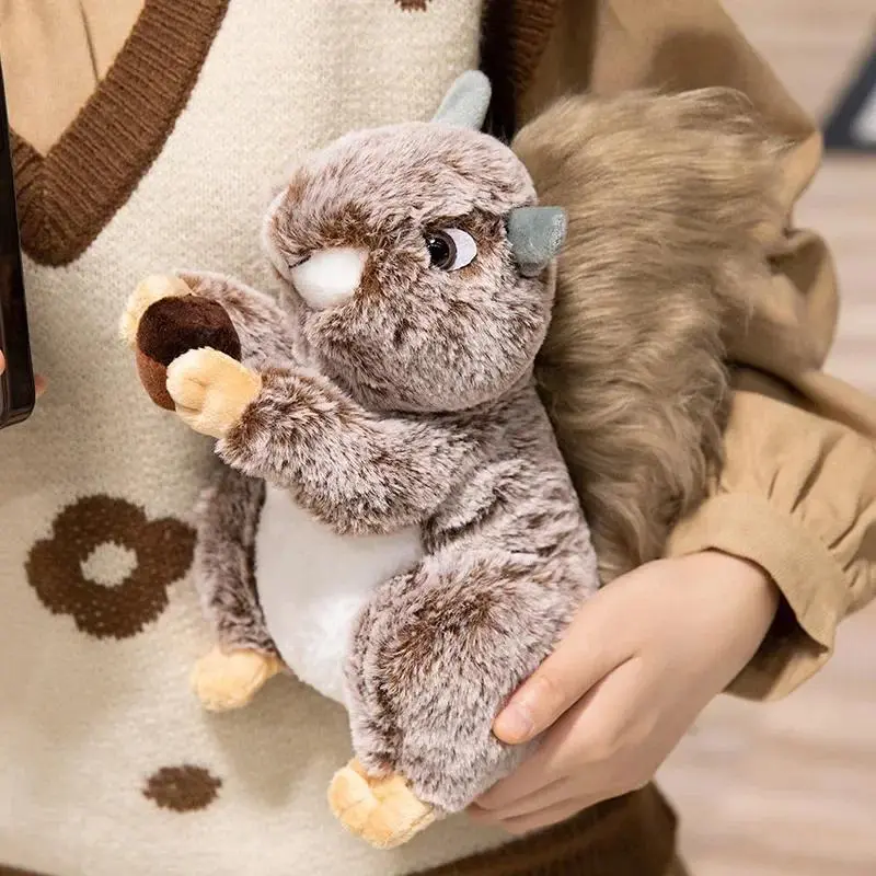 Wild World Super Realistic Grey Brown Squirrel Plush Toy Stuffed Simulation Fluffy Hair Big Umbrella Tail Animal Children Gift