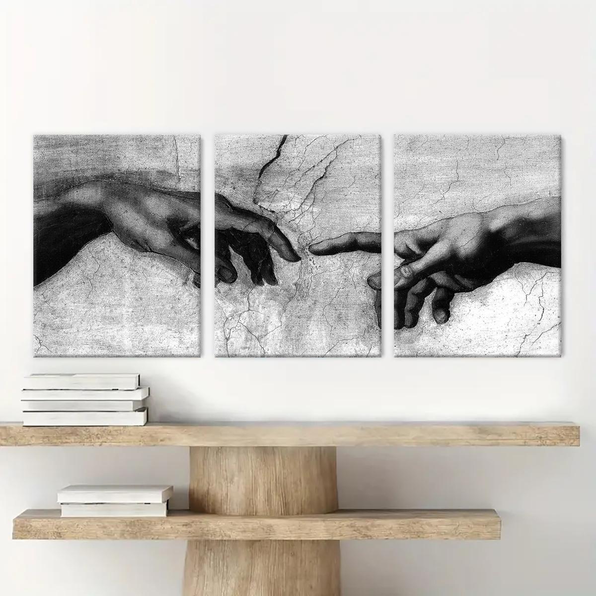 Wooden Framed Canvas Painting, 3 Counts/set Hand Pattern Wall Art, Modern Art Wall Decoration, Home Decoration Canvas Prints Poster, Solid Wooden Frame, Artistic, Universal Aesthetic