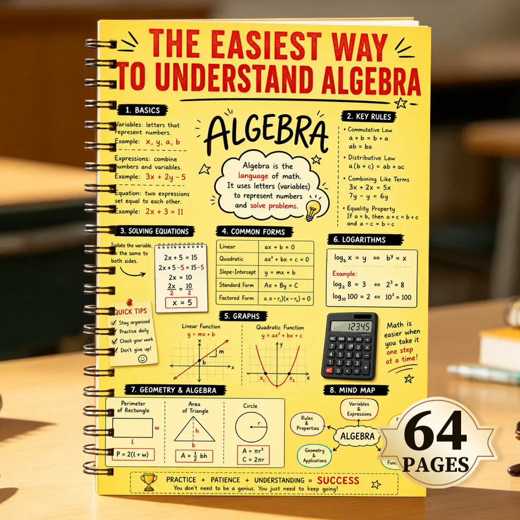 Math Formula Derivation And Memorization Handbook, 64-Page Math Formula Practice Notebook, Spiral Notebooks, Back to School, Ideal for Algebra And Calculus Note-Taking, Unisex, Perfect Gift for Students And Teachers