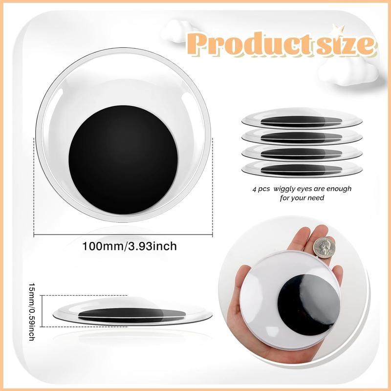 4 count Giant Googly Eyes 4 Inch Plastic Wiggle Eyes with Self Adhesive White Googly Eyes for DIY Crafts Decoration