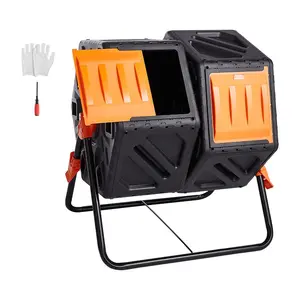 VEVOR Compost Bin, 43 - Gal Dual Chamber Composting Tumbler, Large Tumbling Rotating Composter with 2 Sliding Doors and Steel Frame, BPA Free Composter Bin Tumbler for Garden, Kitchen, Yard, Outdoor