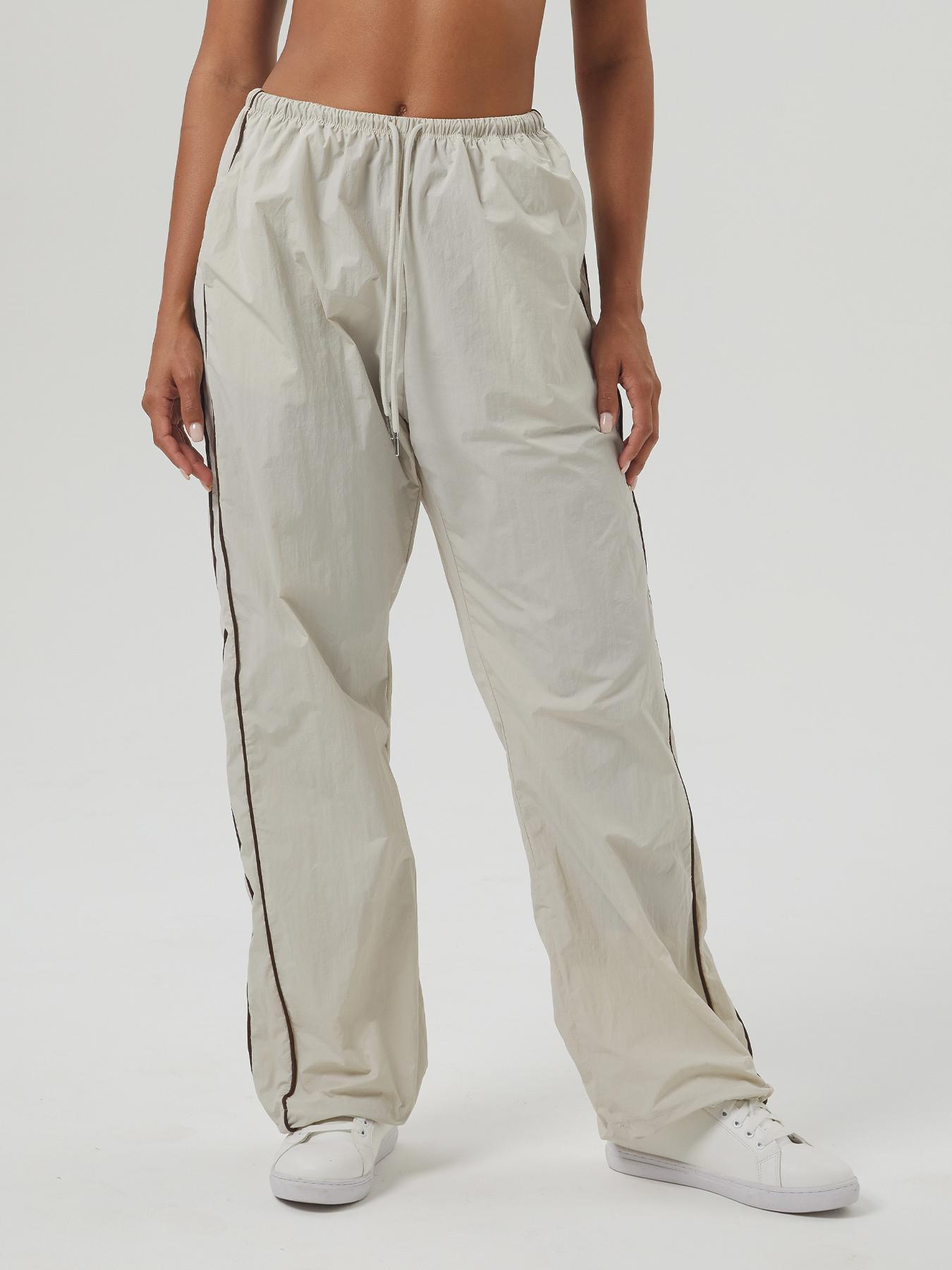 Women's Contrast Binding Drawstring Joggers, Casual Pocket Trousers for Fall & Winter, Women's Bottoms for Daily Wear