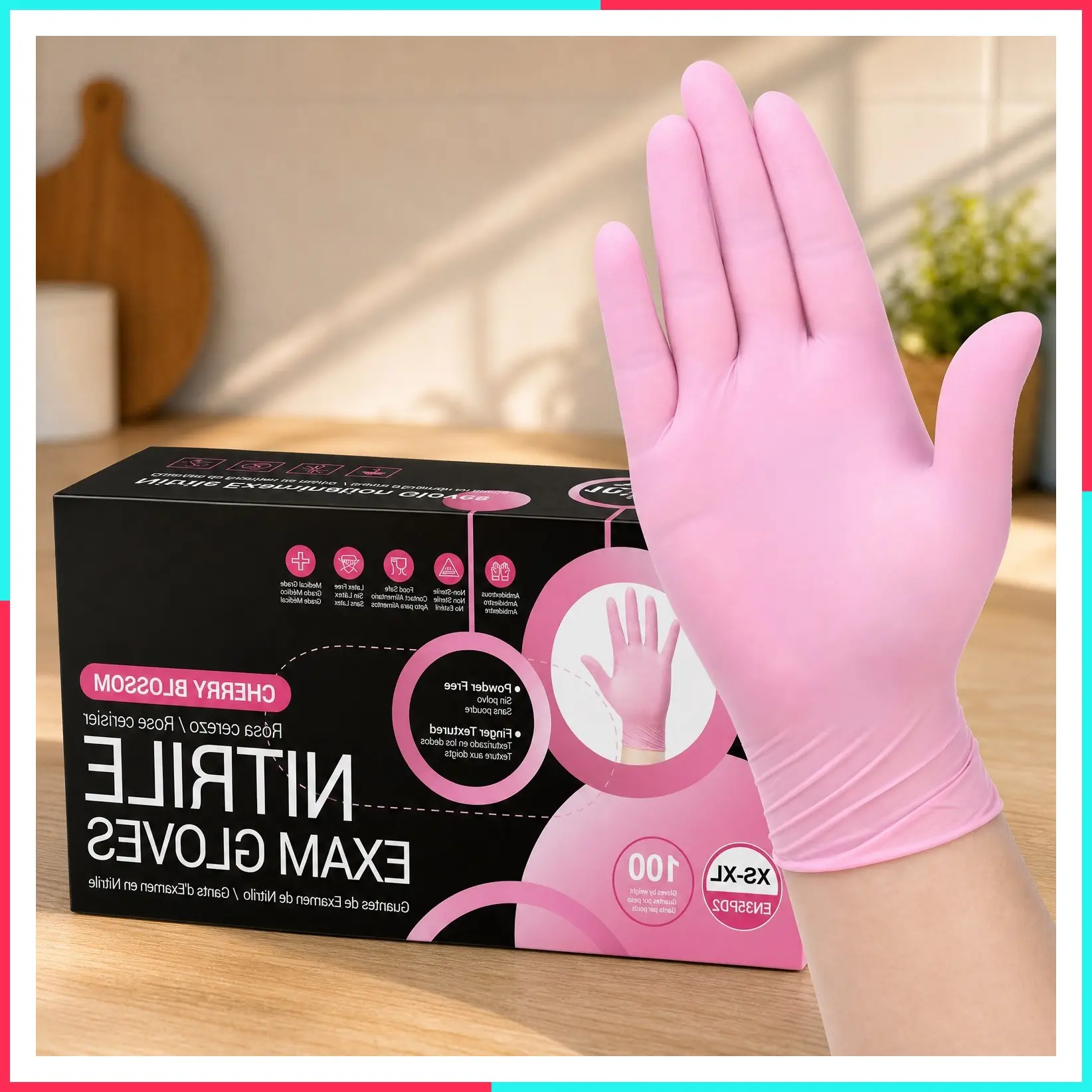 Pink Nitrile Gloves, 3-mil, Powder-Free, Latex-Free Disposable Industrial Gloves for Cleaning & Esthetician, 100-ct Box (Small)