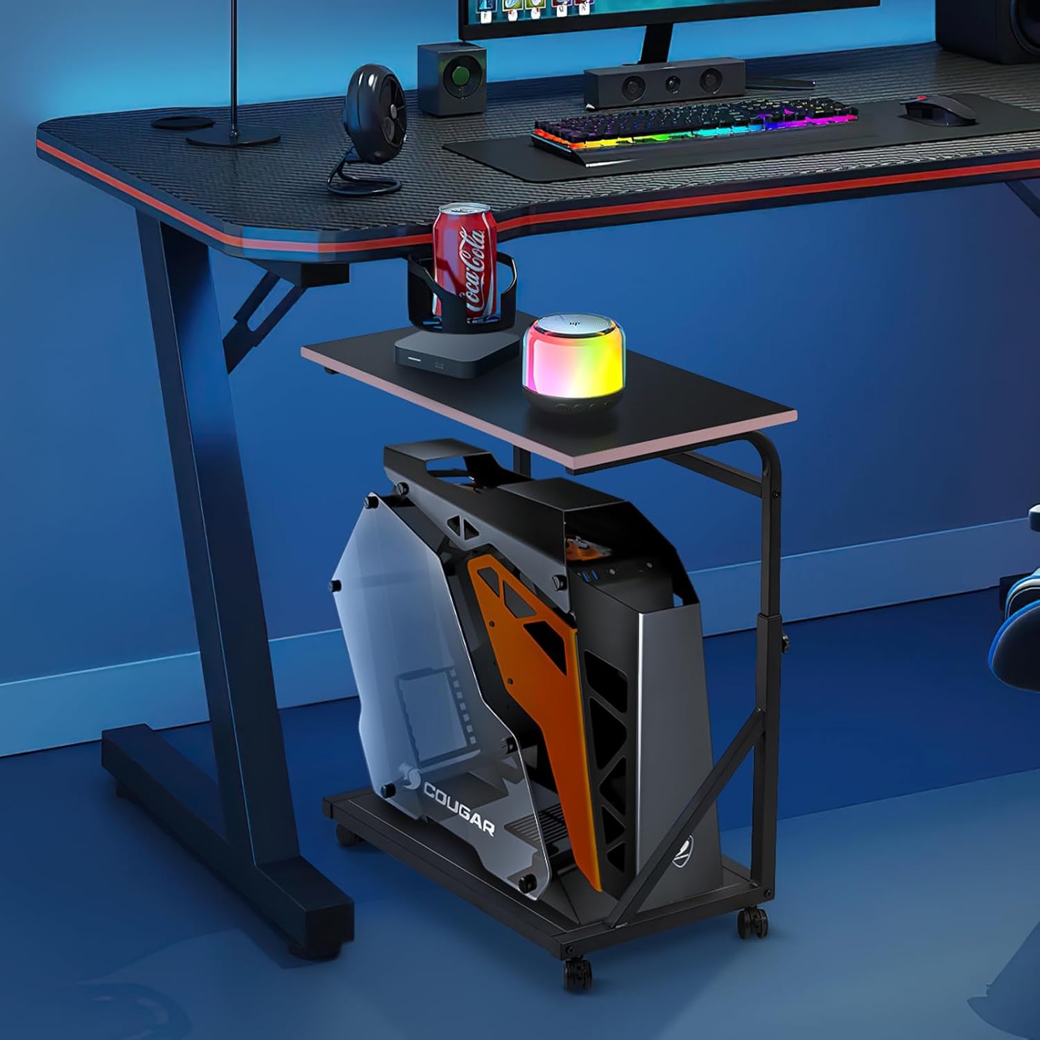 Height Adjustable Computer Tower Stand, 2-Tier CPU Holder Cart Under Desk, PC Floor Stand for Office Gaming Black and