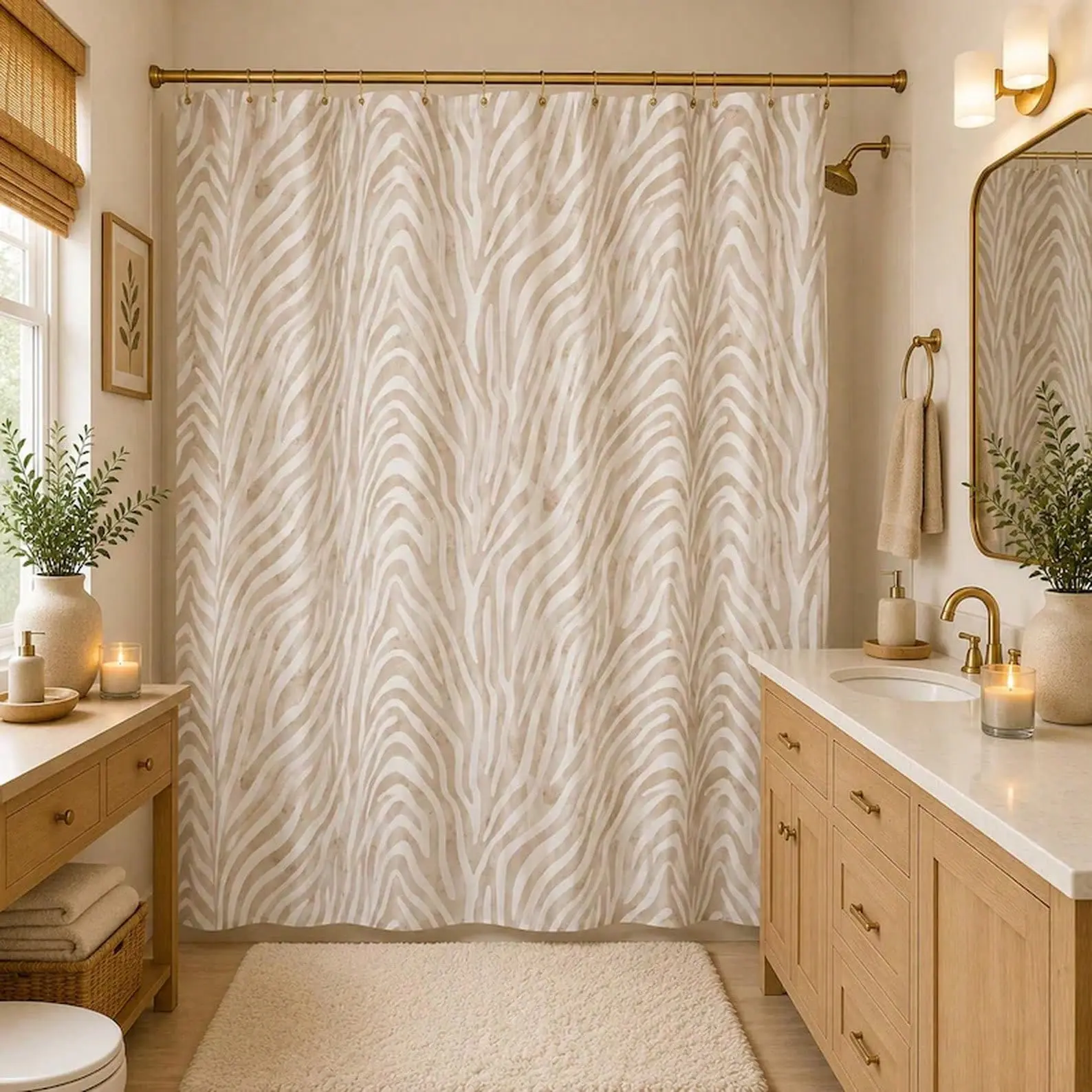 Zebra Print Bath Curtain, Funky Shower Curtain, Bathroom Decor, Animal Print, Unique Gift, Modern Design, 100% Polyester, 12 Hooks, 70x70 Inches