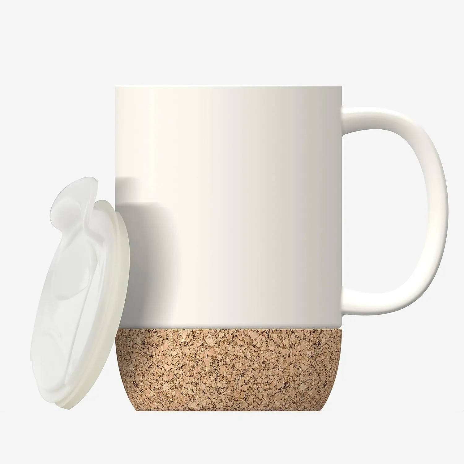 Cork Mug – 12 oz Ceramic Coated Coffee Mug with Cork Base, Double-Walled Vacuum Insulated Stainless Steel, Splash-Proof Slide Lid, Easy-Grip Handle