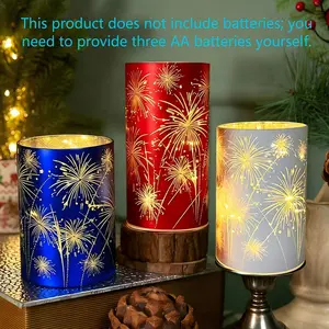 Set of 3 Celebration Hurricanes - Etched Firework Starburst Glass Pedestals with Warm White LED Lights, Decorative Centerpiece for Mantel, Dining Table, Wedding & Holiday Décor, Party Lighting Decoration