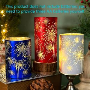 Set of 3 Celebration Hurricanes - Etched Firework Starburst Glass Pedestals with Warm White LED Lights, Twinkling Decorative Centerpiece for Mantel, Dining Table, Wedding & Holiday Décor, Led Candle Lamp