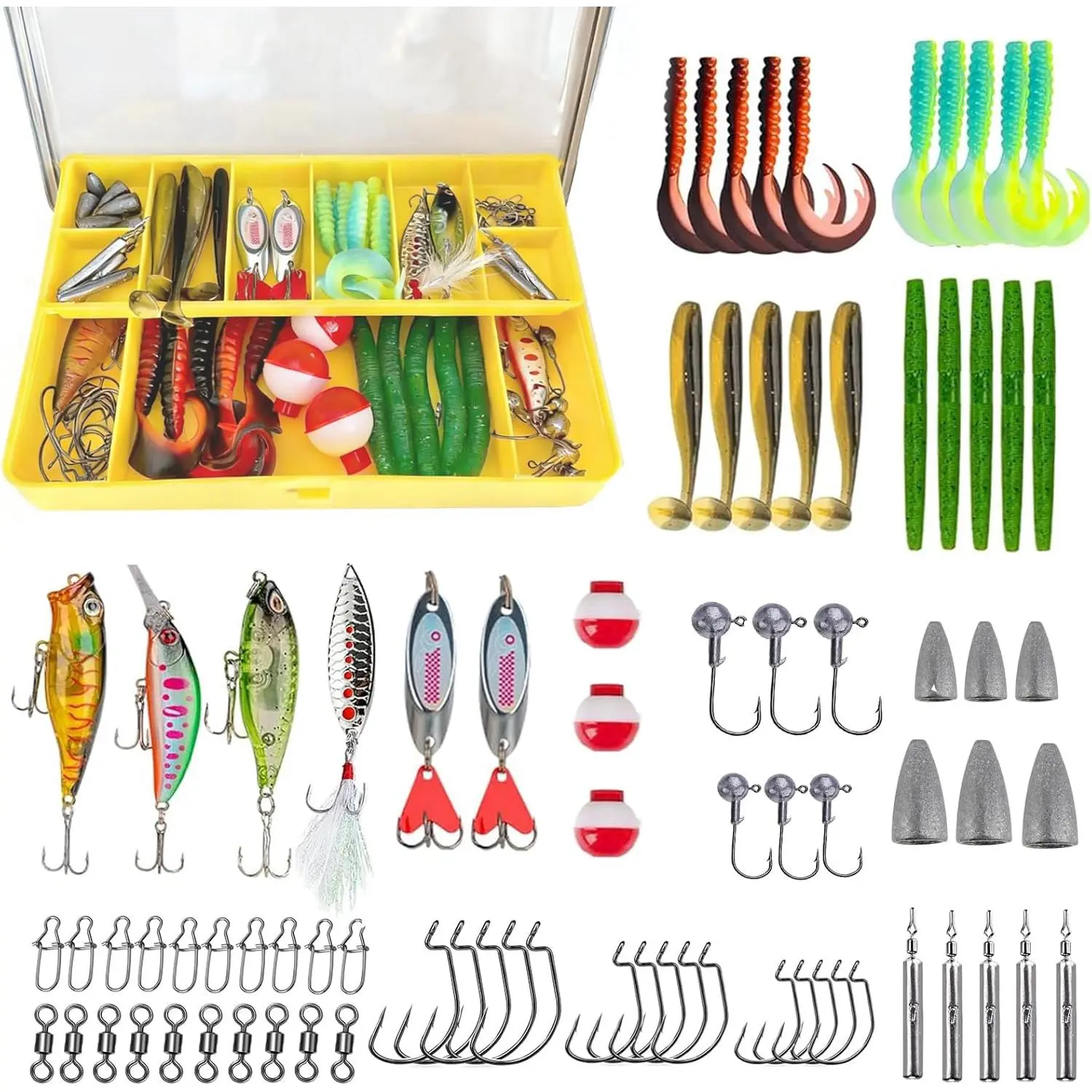 Fishing Lures Kit, Bass Lures Kit with Tackle Box Included Topwater Baits, Swimbaits,Complete Freshwater Fishing Gear Set for Beginners & Anglers