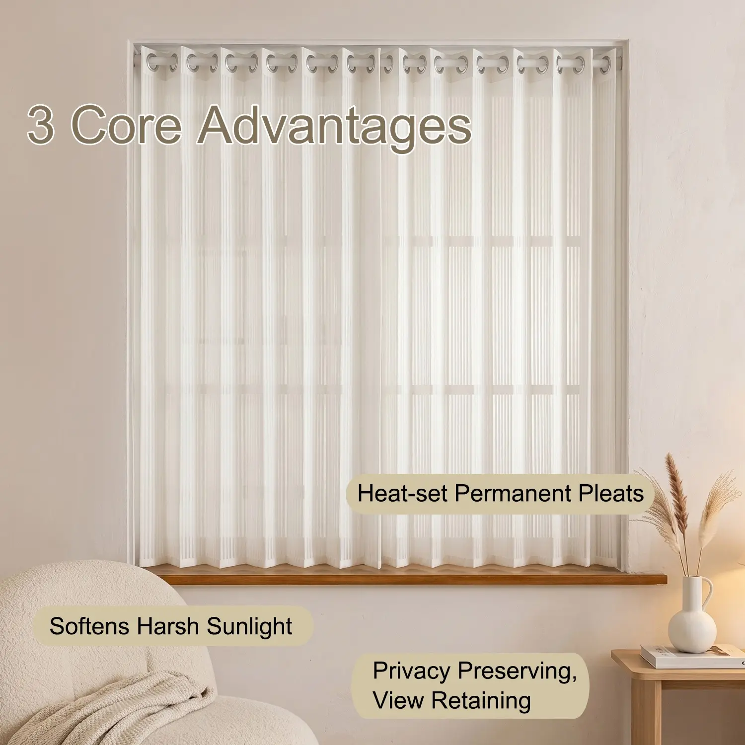 2pcs Sheer Curtain, Modern Style High-Temperature Shaped Pleats, Natural Drape, Suitable for Living Room, Bedroom, Dining Room, Balcony
