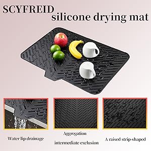 Silicone Dish Drying Mat 23x17 Multiple Usage,Easy clean,Eco-friendly,Heat-resistant Silicone Mat Dish Drying Mats For Kitchen Counter or Sink,Refrigerator or Drawer liner Gray 23inchx17inch