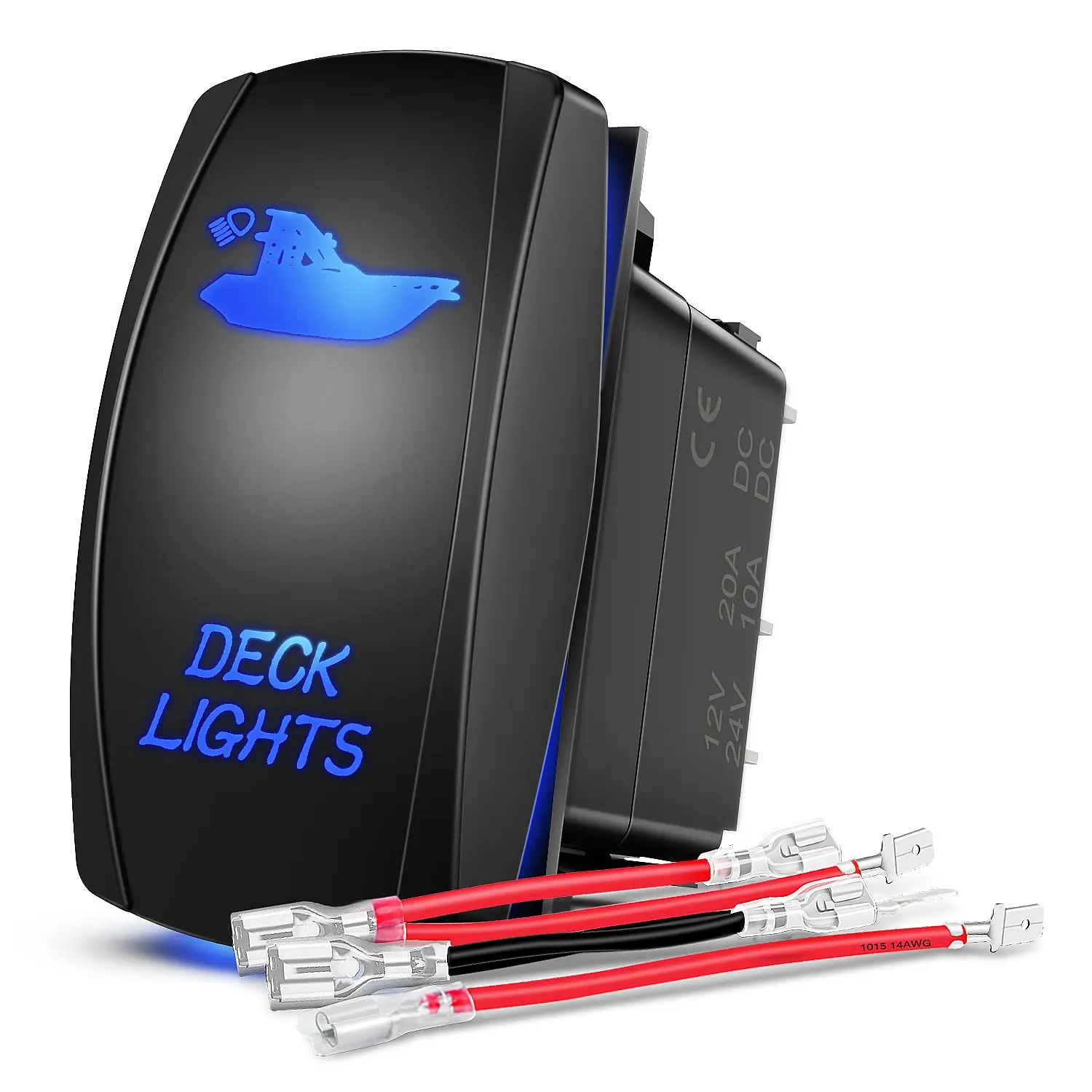 Nilight 5-Pin SPST Rocker Switch with Laser On-Off LED, 20A/12V 10A/24V Blue Switch with Jumper Wires Set for Cars, SUVs, ATVs, Motorcycles, Yachts, Yacht