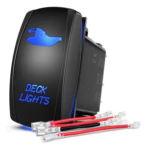 Nilight 5-Pin SPST Rocker Switch, LED Light Bar Deck Switch with Laser On-Off, 20A/12V 10A/24V Blue & Jumper Wires Set for Cars, Trucks, Boats
