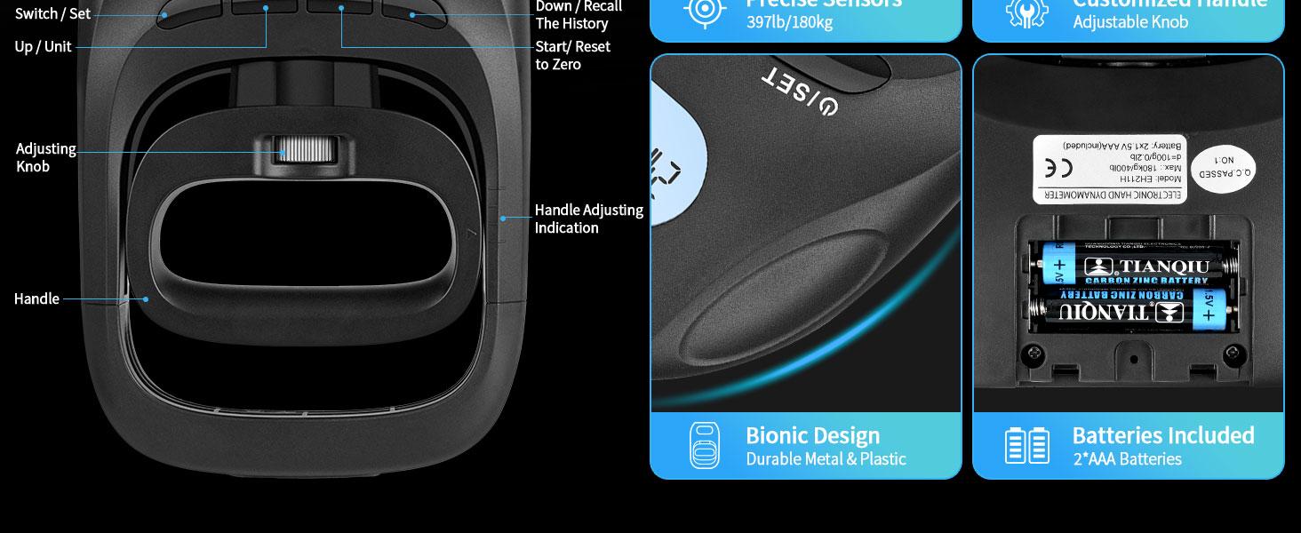 AGS 396lbs/180kg Grip Strength Tester, Hand Grip Dynamometer, Digital Grip Strength Tester with LCD Display, Adjustable Hand Grip Training Gauge, Hand Grip Testing for Sports Home School Use