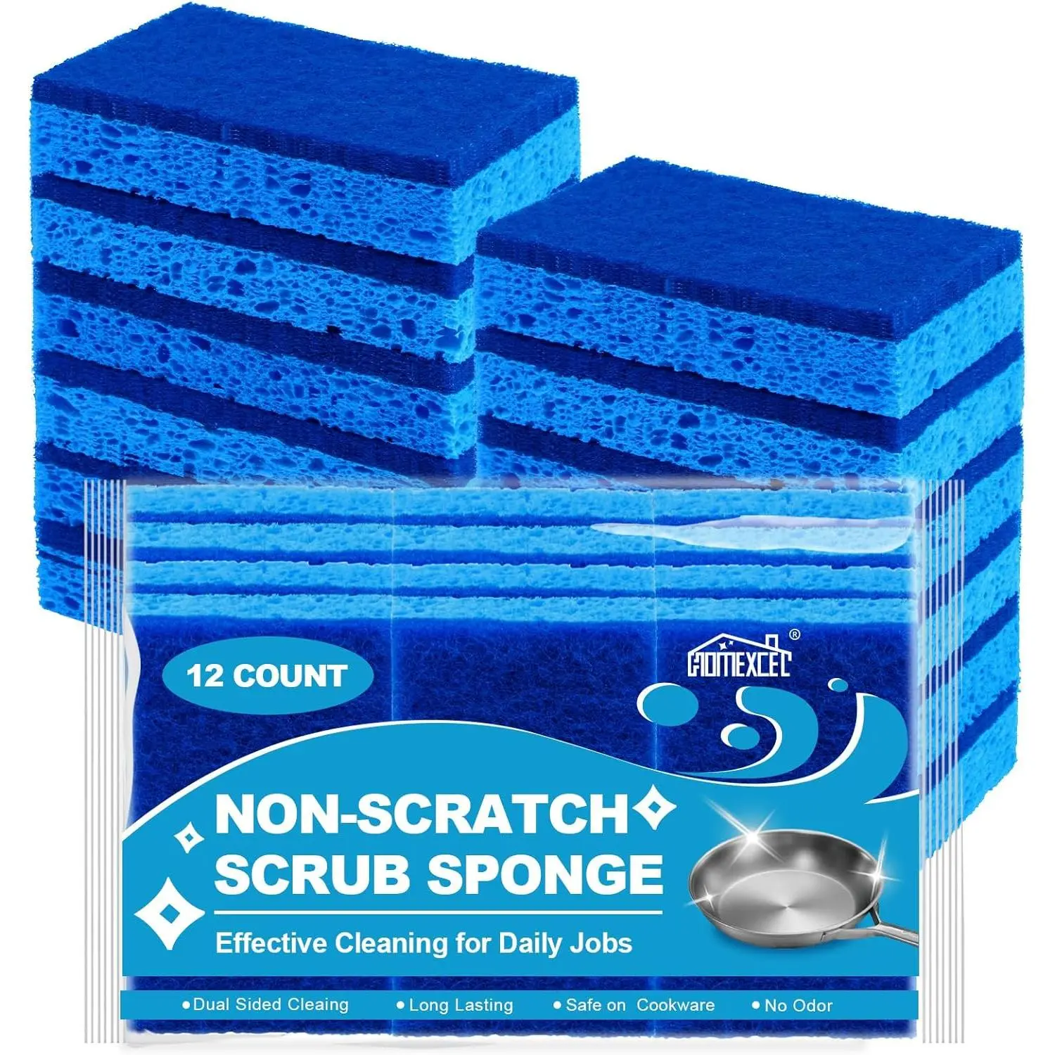 Sponges Kitchen 12pcs, Non-Scratch Scrub Dish Sponge Safe on Non-Stick Cookware, Dual Sided Cleaning Sponges for Kitchen, Household, Bathroom and More