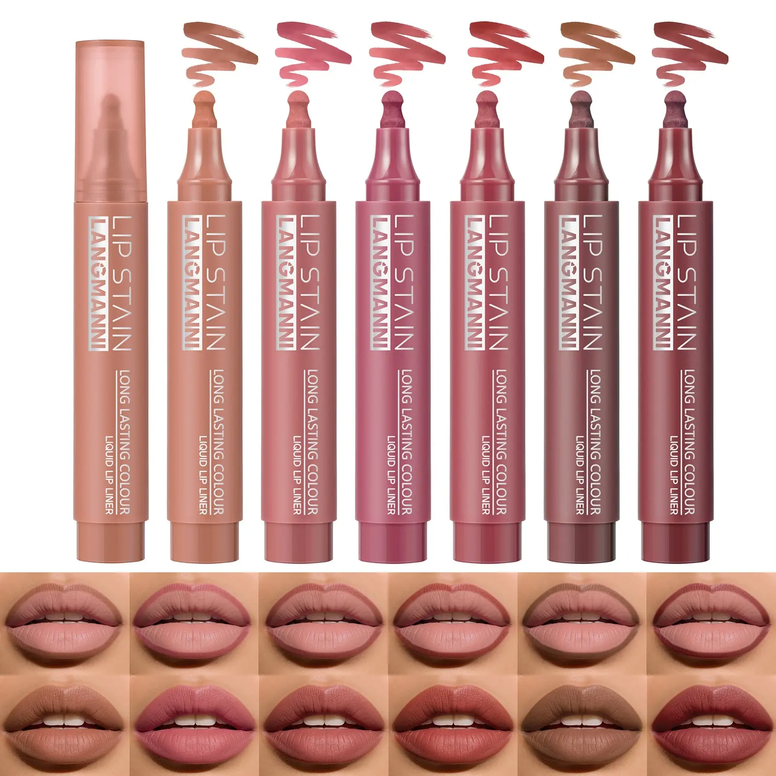 Langmanni 6pcs Liquid Lip Liner Set, Long-Lasting Bold Lip Gloss, Smooth Waterproof Makeup Pen, Easy Application Clear Lip Shape