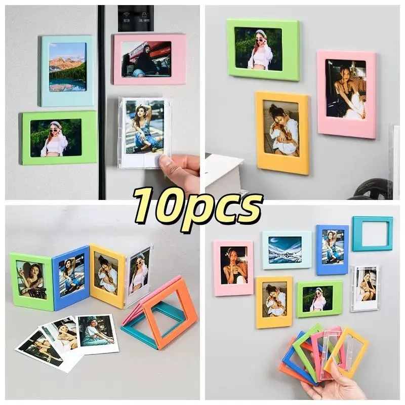 Aesthetic Kawaii 10Pcs Color Mini Magnetic Fridge Photo Frames 3 Inch, Instax Mini Picture Magnet Frame for Photo Display, Cute Room Kitchen Living Room Decor, Unique Valentine Birthday New Year Souvenir Gift to Keep Beautiful Memories