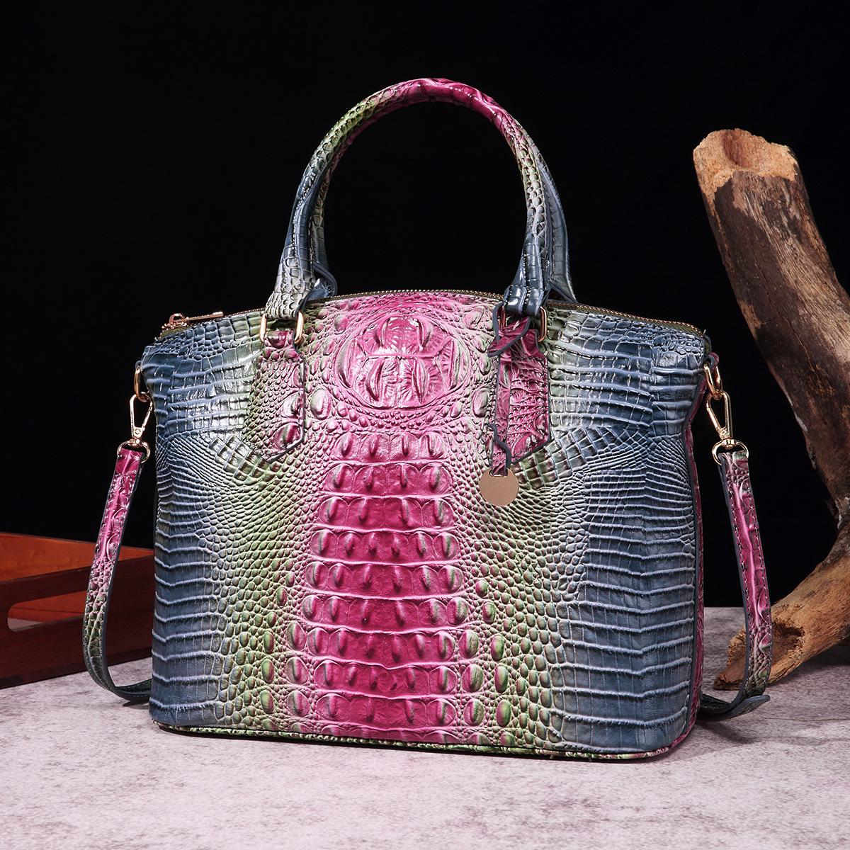 Handheld Crossbody Vintage Women's Bag with Multi-color Crocodile Pattern Brahmin
