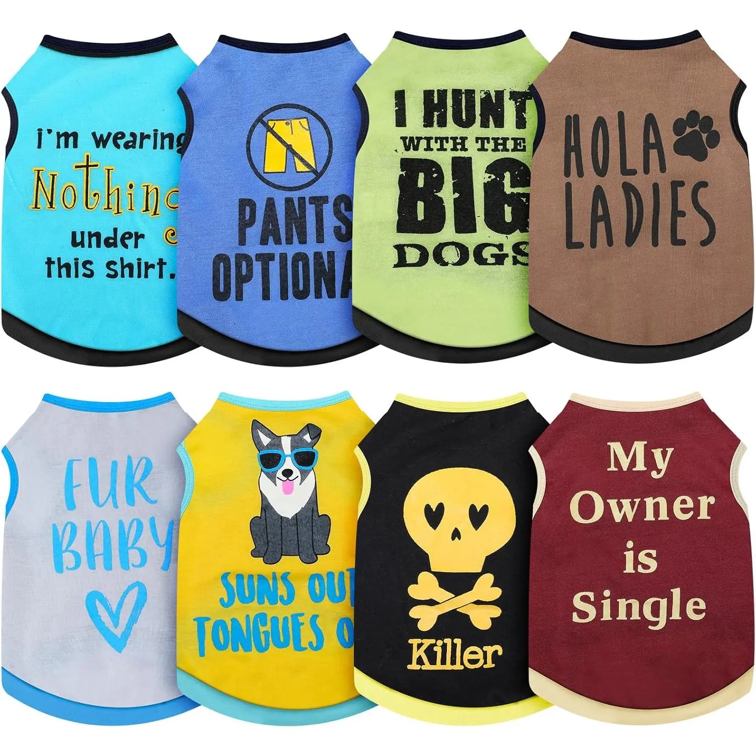 8 Pieces Dog Shirts Pet Printed Clothes with Funny Letters Summer Pet T Shirts Cool Puppy Breathable Dog Outfit Soft Sweatshirt Cats(Vivid Pattern,Small)