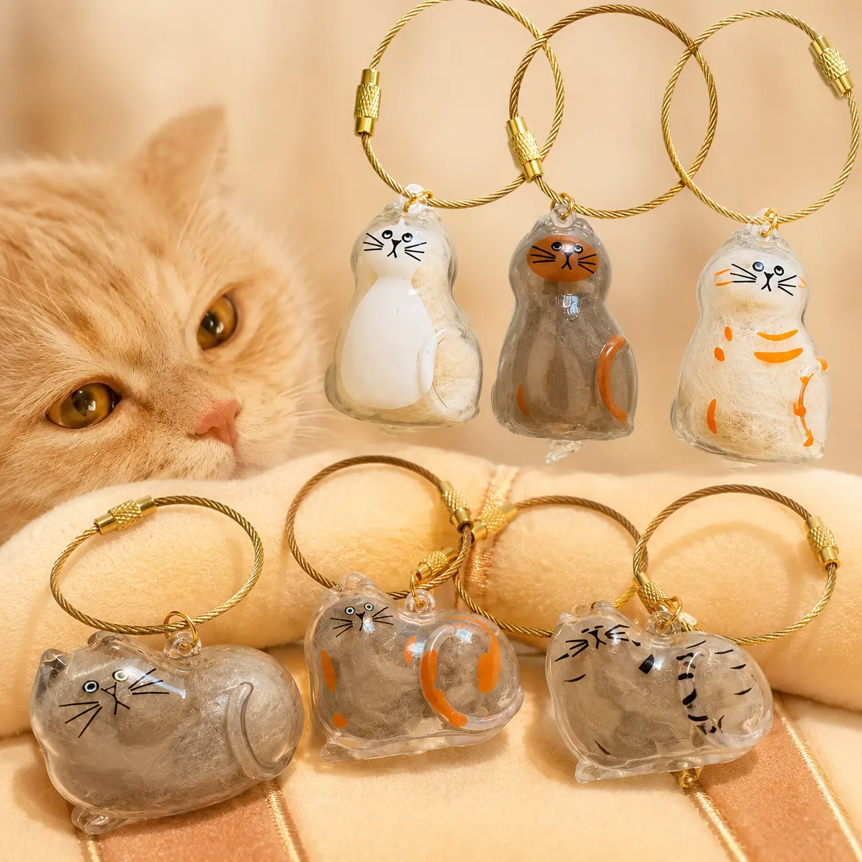 6Pcs Pet Paw Shaped  Keychain, Pet Hair Keychain, Pet Memorial Gift Keyring, Handmade Key Holder For Collecting Cat And Dog Hair