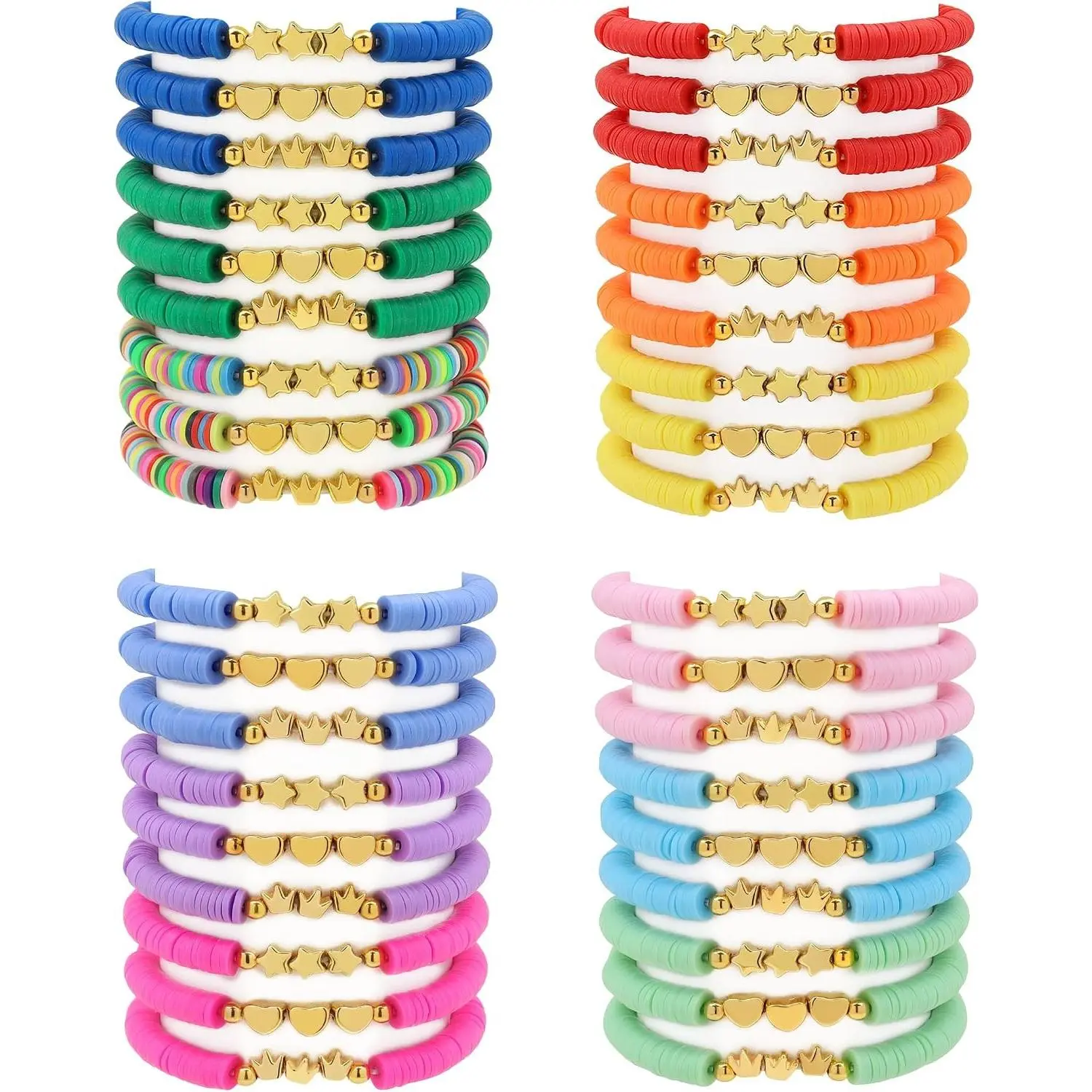 36 Pcs Preppy Friendship Bracelets for Teen Girls Heishi Cute Clay Beads Bracelets Bulk Colorful Heart Star Crown Friendship Surfer Bracelets Things Jewelry Gifts for Girls