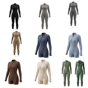 Womens Long Sleeve Zip Up Bodysuit High Impact Workout Jumpsuit Buttery Soft Second Skin Yoga Activewear Slimming Tummy Control One Piece Romper Athleisure Streetwear