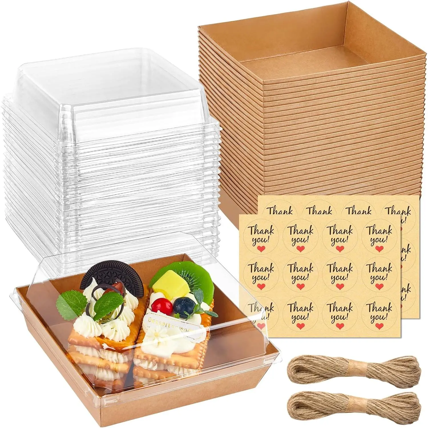Charcuterie Boxes with Clear , 5 Inches, Brown, 20 Pack | Disposable, To Go Paper Dessert Boxes, Bakery Boxes, Small  Containers, For Cookies, Cupcakes, Strawberries