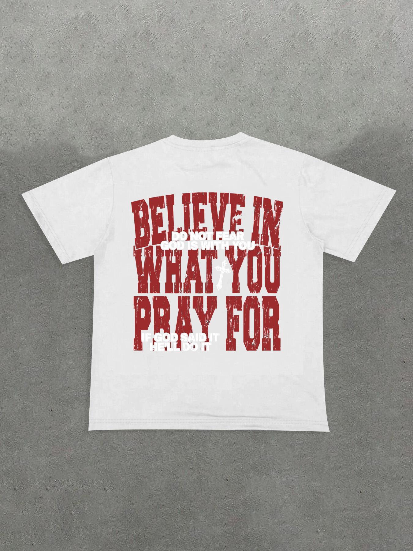 Men's Slogan & Cross Print Casual Graphic Design Round Neck Tee, Regular Fit Short Sleeve Crew Neck T-shirt for Summer, Casual Men's Top for Daily Wear