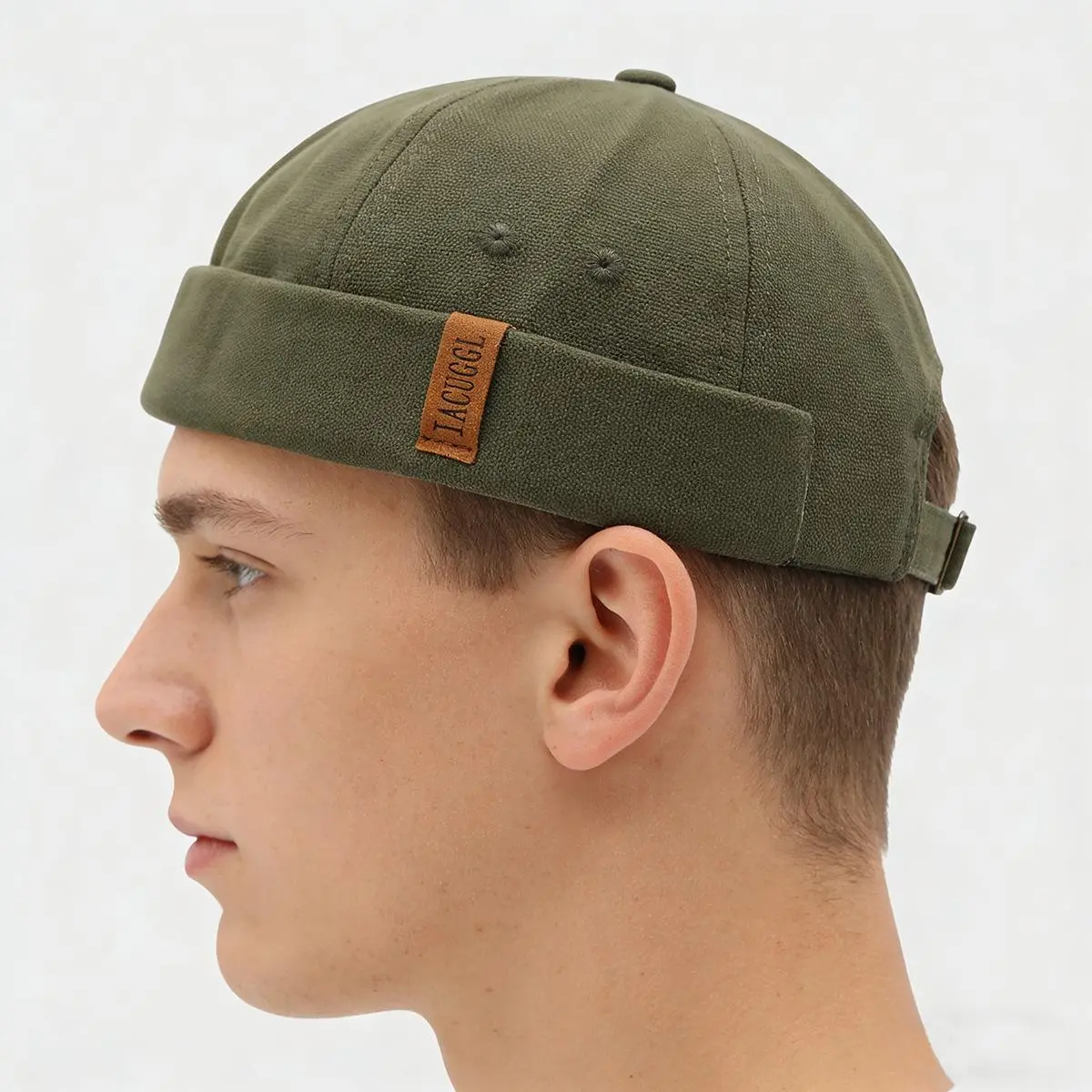 Unstructured Brimless Docker Hat in Vintage Cotton Canvas for Men & Women, Rolled Cuff Beanie Cap with Adjustable Strap & Faux Leather Accent, Unstructured Beanie-Cap Style, Bad-Hair-Day Savior, Minimalist Leather Label Accent, Trending Workwear & Normcor