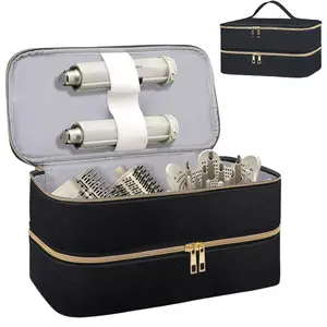 Large Capacity Waterproof PU Dual Layer Hair Dryer Storage Bag, Scratch-Resistant Beauty Tool Box, Makeup Organizer for Dyson Curling Iron Accessories