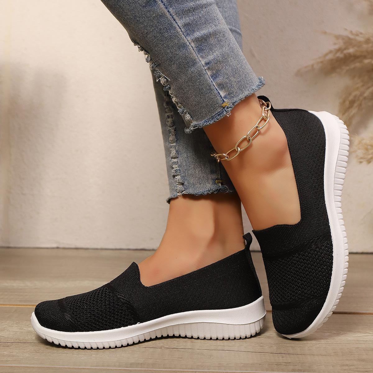 Womens Cloud Soft Sole Slip On Sneakers Breathable Knit Walking Shoes All Day Comfort Casual Trainers For Women Cozy Everyday Wear