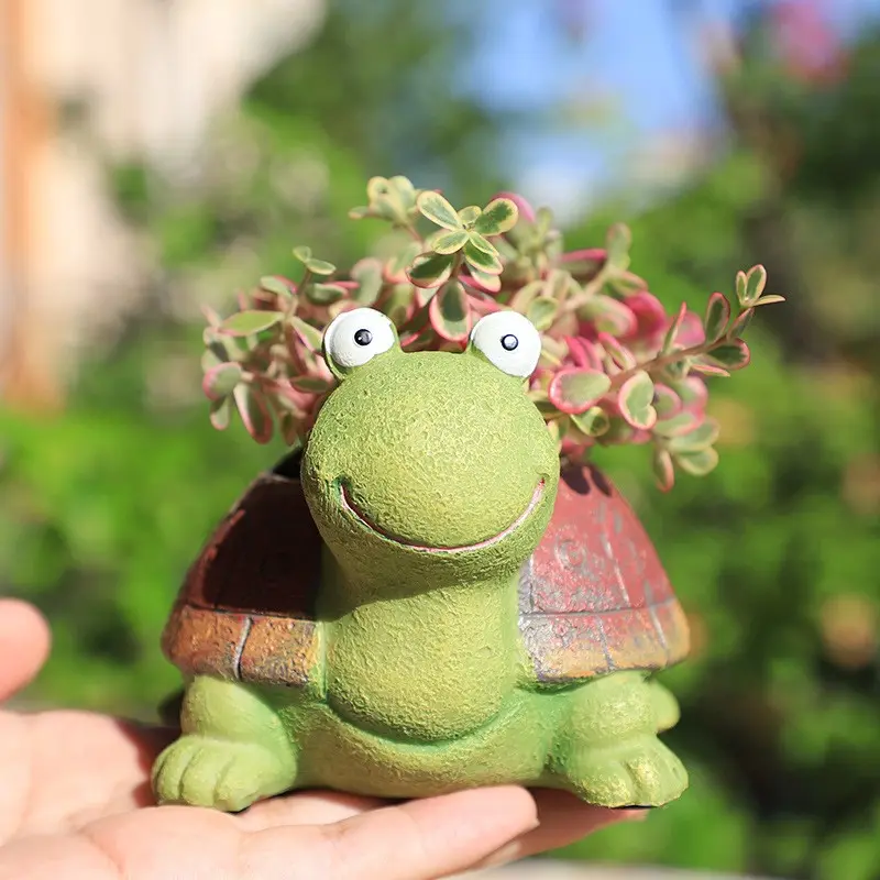 Cartoon Turtle Planter, Vintage Painted Shell Options, Thick Breathable Material, Compact Garden Desk Decor, Mini Succulent Pot