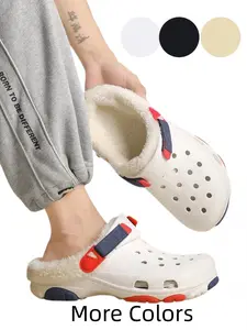 1 Pair Casual Chic 4-Color Couple Fleece Lined Clogs Warm Plush Anti-Slip Durable Hollow Design Size 35-46 Leisure/Errands - Fleece Lined EVA, Hollow Breathable Comfortable All Day
