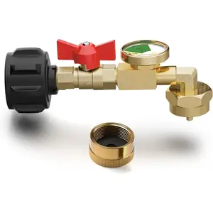 Propane Refill Adapter for 1 LB. Tanks, Propane Adapter 20lb to 1lb Converter with Gauge and Valve, Propane Tank Refill Adapter with 90-Degree Elbow Design, Come with Bottle Cap
