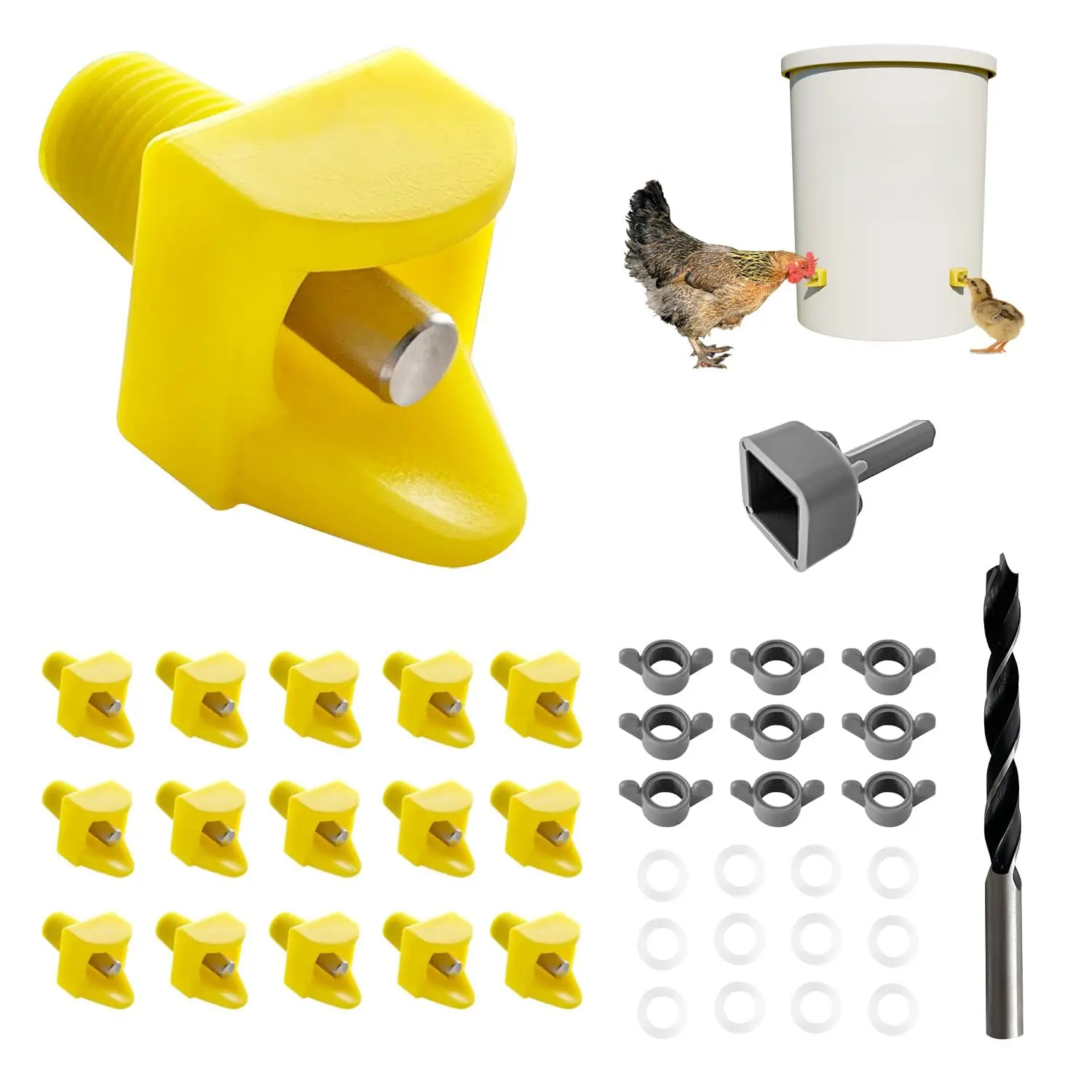 15Pcs Horizontal Mount Anti-Leak Chicken Water Nipples, Automatic Poultry Waterer with Install Tools for Duck Quail