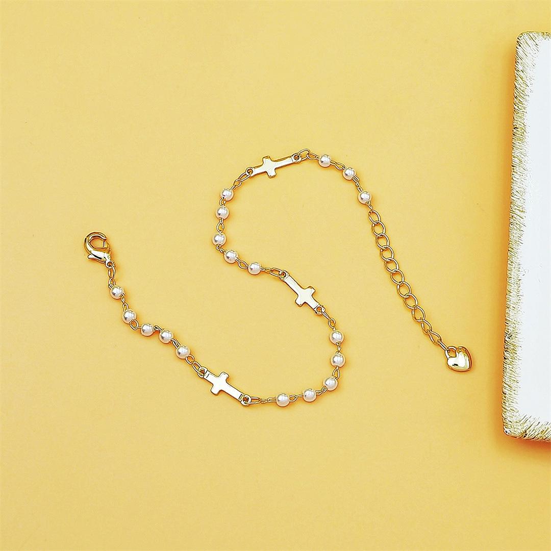 Trendy Pearl Lock & Cross Bracelet for Women, Minimalist Luxury Design, Delicate High-End Fashion Jewelry, Lightweight & Versatile for Daily Wear, Dates, Parties & Meaningful Gift Giving