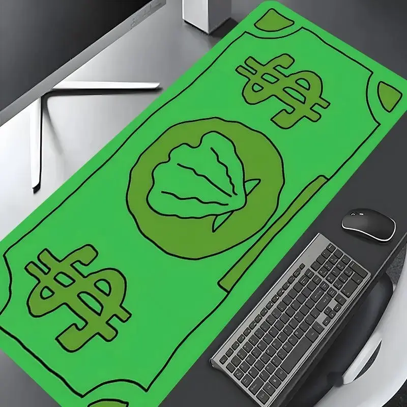 Goofy Green Cash Dollar Bill Art Large Gaming Mouse Pad, Gaming Desk Mat, Stylish Desk Protector with Non-Slip Rubber, Multi-Size for Laptop & Desktop Use Extended Large Gaming Desk Mouse Pad, Gaming Desk Accessory