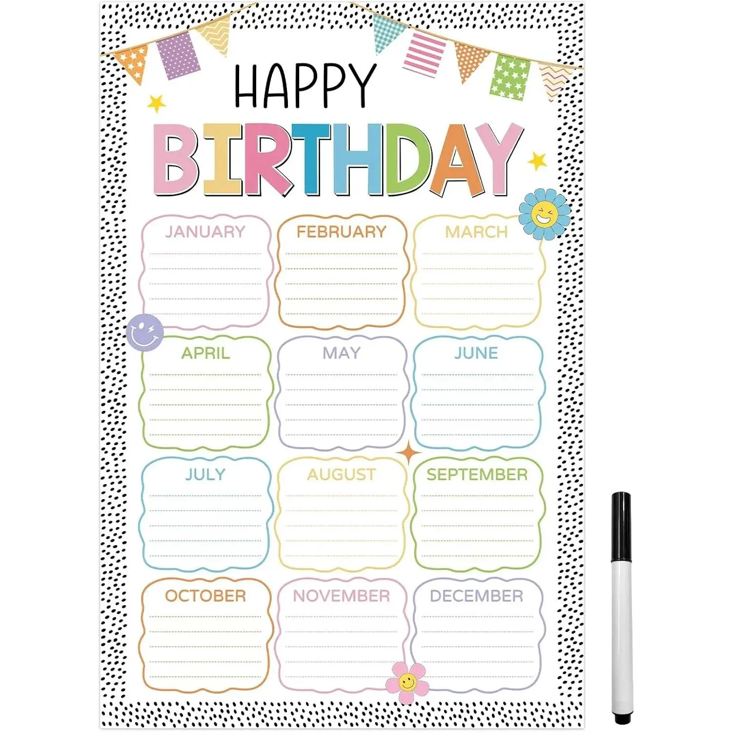Large Birthday Chart for Classroom Happy Birthday Poster Calendars Birthday Bulletin Board Decorations for Back to School Teaching Supplies. (Dot)